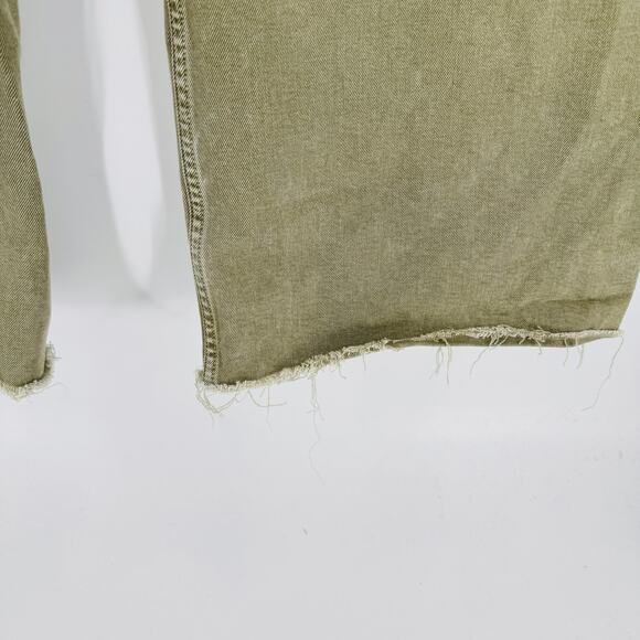Zara Women’s Army Green Denim Sailor Pants Size 14 Wide Leg Raw Hem - Picture 6 of 7